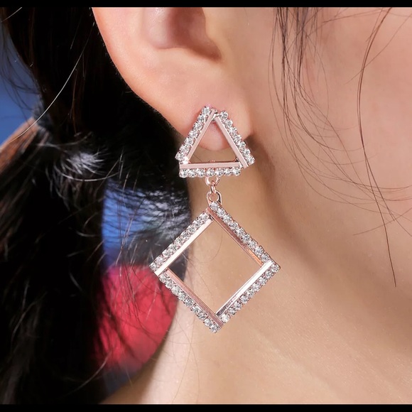 14k Rose Gold Plated Double Triangular Earrings - Picture 2 of 3